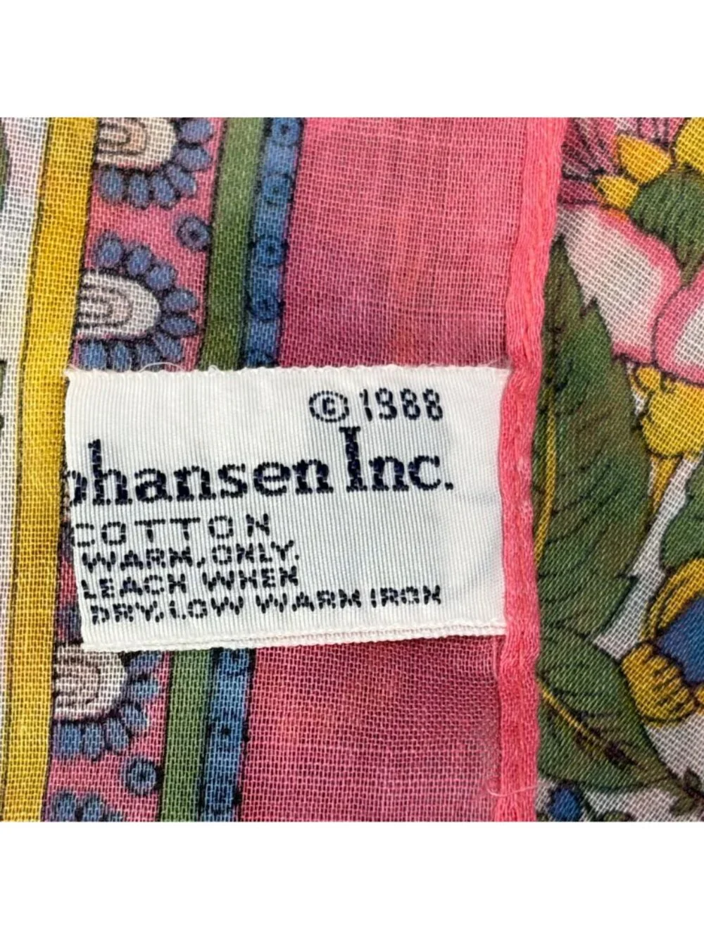 Vintage 1988 Ginnie Johansen Floral Cotton Scarf Square Pink Made In Japan